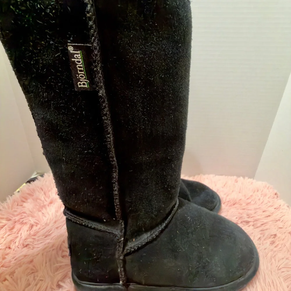 Bjorndal‎ Zoe Black Suede Leather Mid-Calf Cozy Winter Boots 7M Women's EUC
